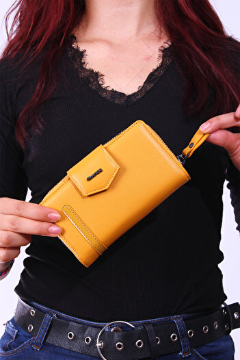 Grande 2716 genuine leather women's wallet card holder multi-compartment medium size YELLOW