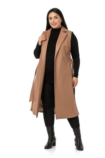 DISENTIS MODEST Large Size Lined Leather Mink Vest with Windbreaker, Side Slits and Pockets