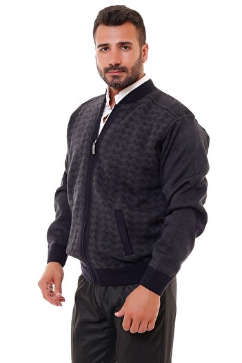 K KARBEY Men's Navy Blue Large Size Lined Steel Knit Knitwear Coat