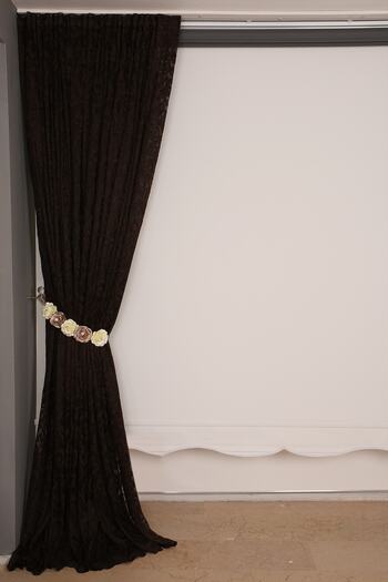 AKÇA TEKSTİL Sultan 2 Bitter Brown Color Single Wing Ready-made Planted Pleated Background Curtain 300*260 Cm