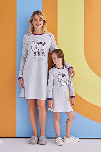 ROLY POLY Girl's Gray Sleeping Bunny Nightgown