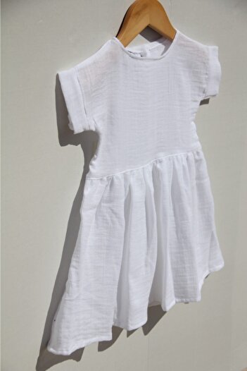 Botex Girl's White Double Layer Muslin Buttoned Dress