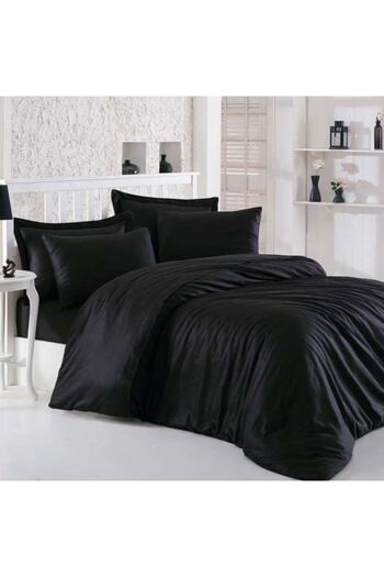 Paradise Plain Double Duvet Cover Set Black - 100% Cotton 57 Thread Plain Double Duvet Cover Set