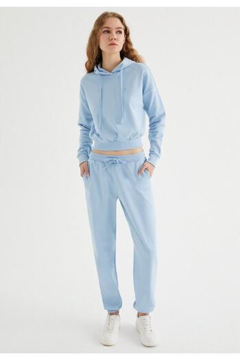 WESTMARK LONDON Kadın Mavi Regular Fit Kapuşonlu Crop Sweatshirt