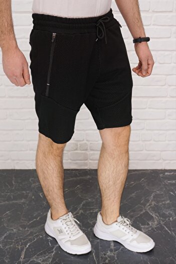 DYNAMO Men's Black Plus Size Shorts with Elastic Waist Pockets & Bermuda Textured Sports Fabric
