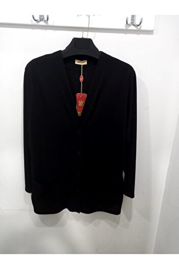 HESNA Black Plus Size Mercerized Cardigan - Women