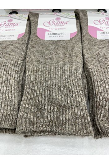 Gama Çorap 3 Pieces of Genuine Lamb Wool Elasticless (Diabetic) Thick Winter Women's Socks