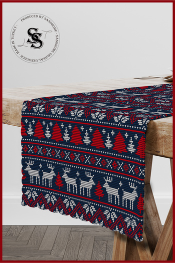 SasoHome Happy New Year - New Year's Knitted Patterned Quality Velvet Fabric 45x140 Cm Decorative - Gift Runner