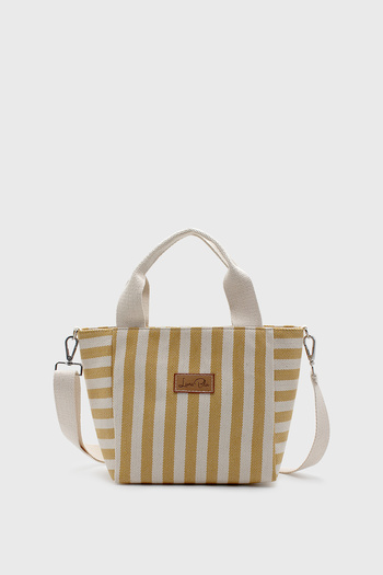 LUNABLU Women's Striped Mini Linen Tote Bag