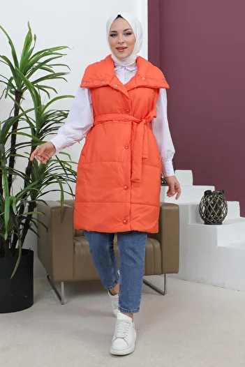 Modamihram Wide Collar Puffer Vest Orange 6093