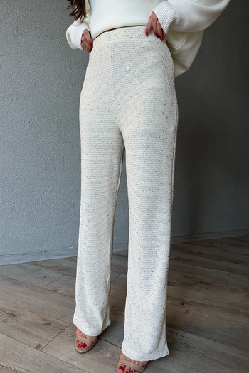 Seda Yalçın Atelier Bej Pullu Beli Lastikli Astarlı Triko Pantolon