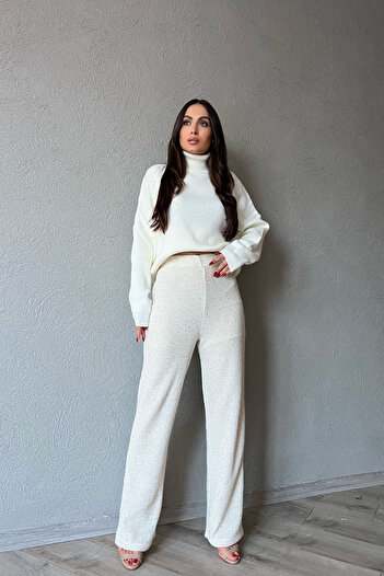 Seda Yalçın Atelier Beige Sequin Elastic Waist Lined Knitwear Trousers