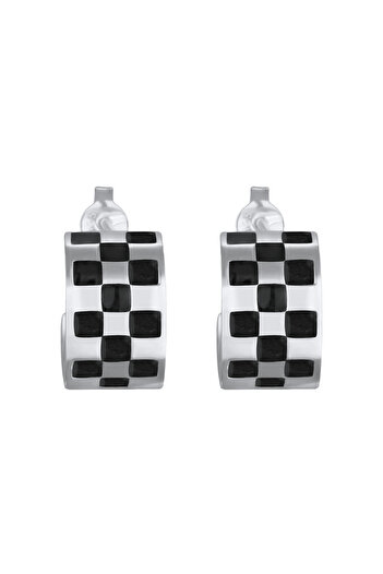 KUZZOI Ohrringe Creolen Ohrstecker Schachbrett Emaille 925 Silber