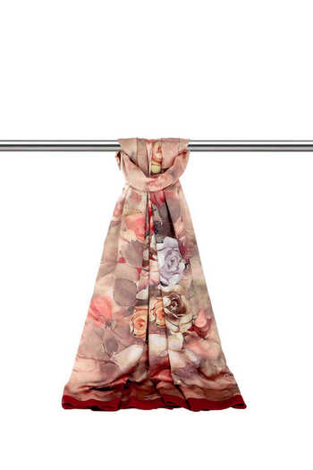 Bursa İpek Burgundy Flower Pattern Silky Shawl