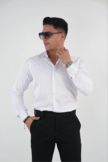 ASWEL 100% COTTON POLYESTER LYCRA SLIM FIT CLASSIC SATIN SHIRT ASWSTGM101