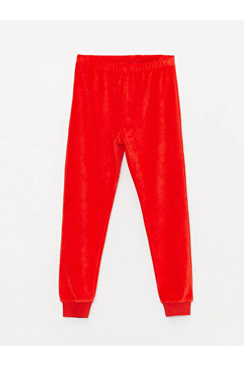 LC Waikiki LCW Kids Bisiklet Yaka Yılbaşı Temalı Uzun Kollu Kadife Kız Çocuk Pijama Takımı