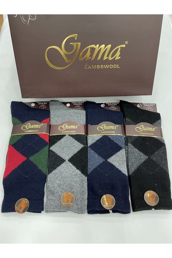 Gama Çorap 4 Pieces Genuine Lamb Wool Plaid Thick Winter Men's Socks