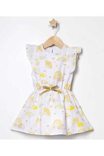 Esterella baby girl linen dress / ruffle detailed sleeveless dress with elastic waist / linen sleeveless dress