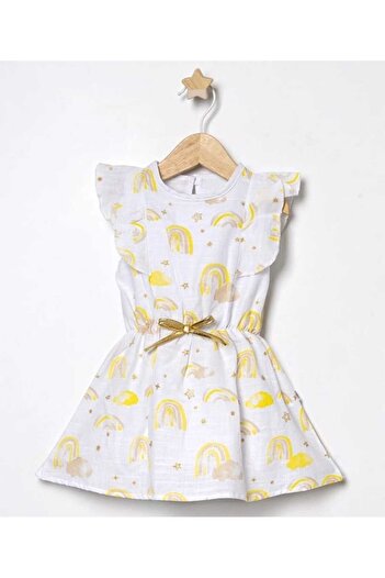 Esterella baby girl linen dress / ruffle detailed sleeveless dress with elastic waist / linen sleeveless dress