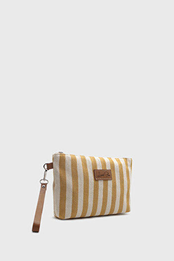 LUNABLU Kadın Çizgili Keten Clutch Çanta