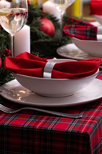 Bc Home Kırmızı Ekoseli Yılbaşı Temalı Masa Örtüsü Leke Tutmaz Kolay Ütülenir Tartan, Stewart
