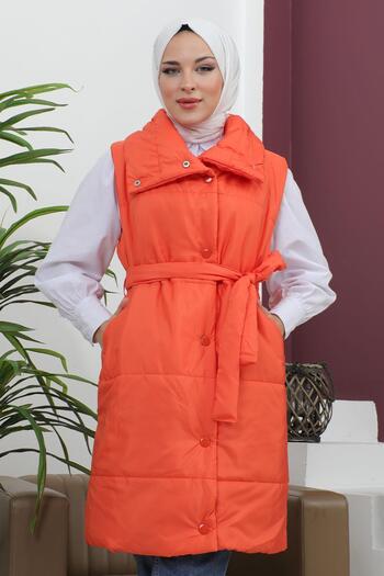 Modamihram Wide Collar Puffer Vest Orange 6093