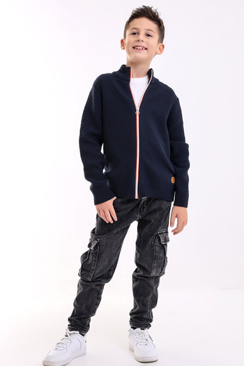 Matte MONACO BOY'S ORANJ ZIPPERED NAVY BLUE Knitwear Cardigan