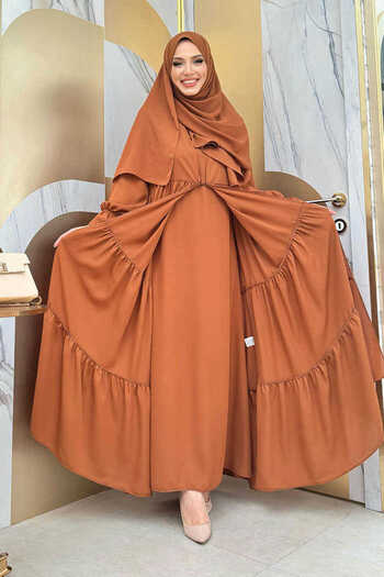 Bym Fashion Elastic Sleeve Floor Look Evening Dress Set 3859 Tan