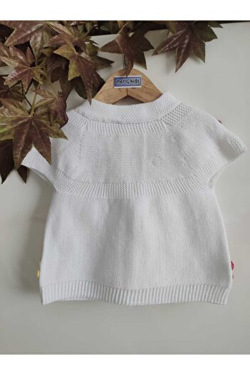 Meriç bebe Girl's Robe Floral Decorated Seasonal Buttoned White Knitwear Vest