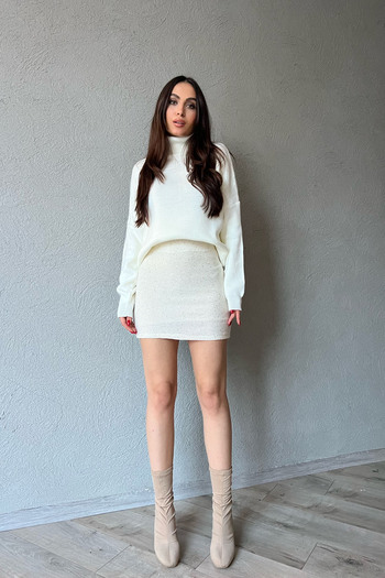 Seda Yalçın Atelier Beige Sequin Elastic Waist Lined Mini Knitwear Skirt