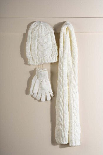 Huge Home White Winter Gift Set, Women's Scarf, Beret, Gloves Gift Set, Gift for Wife, Gift for Lover,