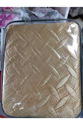 Örtüm Queen Velvet Double Bedspread - Gold