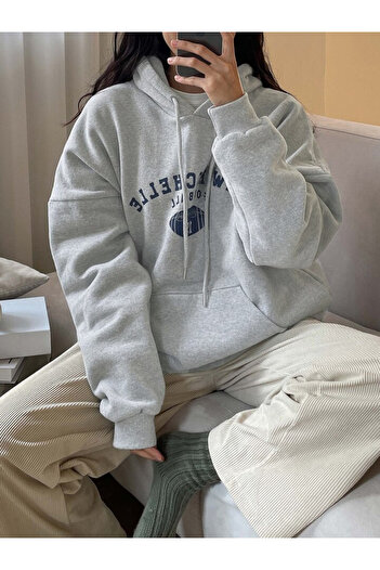 Boi Rochelle Footbol 15 Світшот - Сірий з принтом Oversize з густим капюшоном