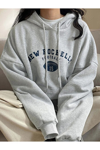 Boi Rochelle Footbol 15 Світшот - Сірий з принтом Oversize з густим капюшоном