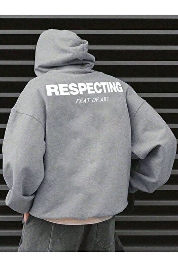 Boi Світшот Respecting - Сірий з принтом Oversize з густим капюшоном