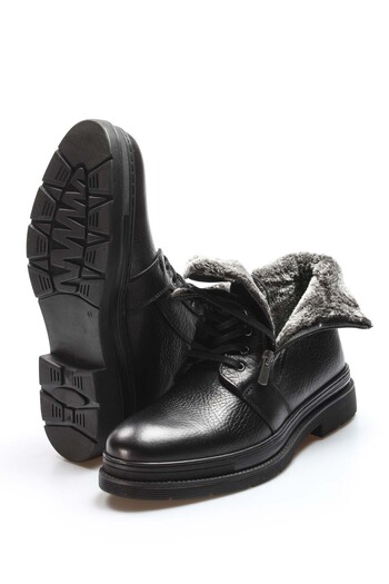 TUGERDİ Ανδρικές μπότες Tugerdi από γνήσιο δέρμα μαύρο Shearling με κορδόνια και θερμική σόλα με φερμουάρ TG09943191311336
