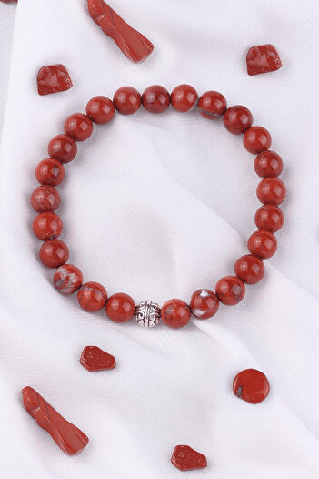 Tesbih Atölyesi Certified Red Jasper Stone Bracelet - With Silver Device
