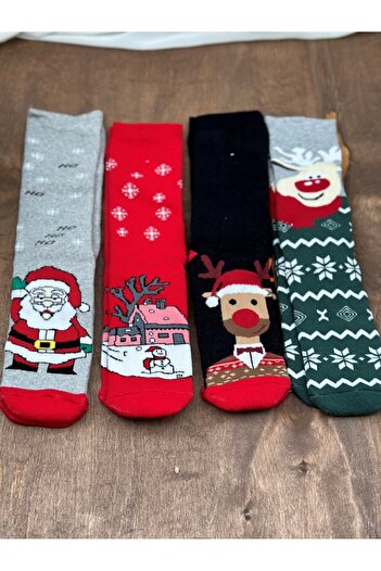 Masalsı Concept New Year New Year Themed 4 Pairs Cotton Socks Set