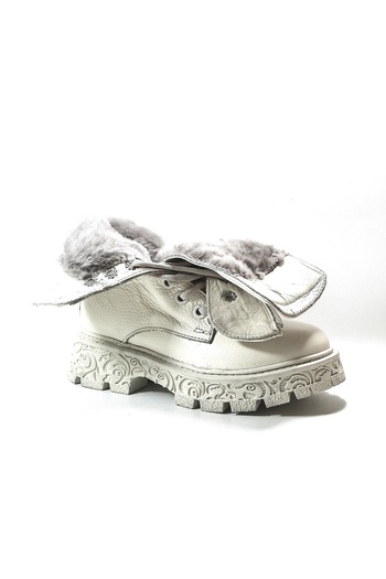 Onlo Ayakkabı R.301 Genuine Leather Ecru Fur Zippered Girl's Boots