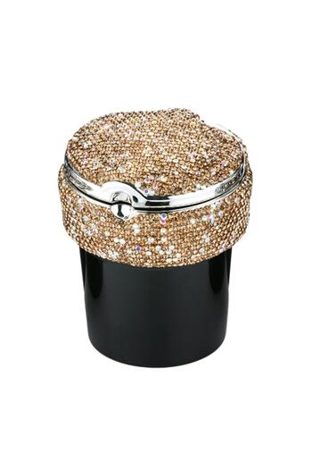 ANGELO Led Lighted Vehicle Car Ashtray Glittered Stone Plated Gold