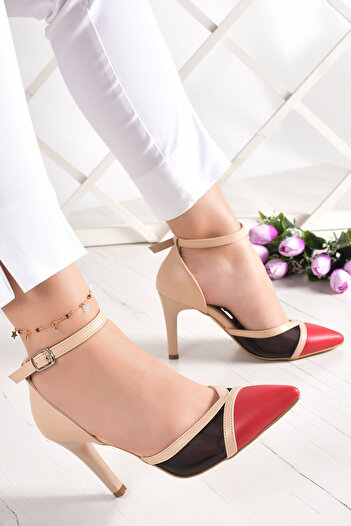 Erkan Saçmacı Liana - 9 cm Wide Red Mesh Stiletto