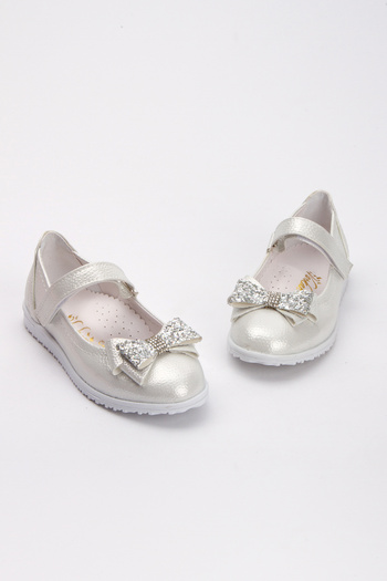 Sare Çocuk Giyim Non-Slip Sole White Girl's Bow Ballerina Ballerinas