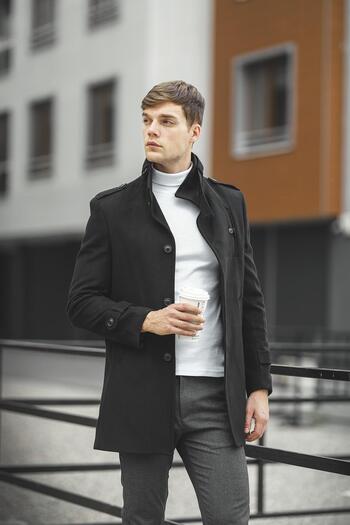 Oksit Tuci Payson High Collar Slim Fit Coat with Pocket Detail
