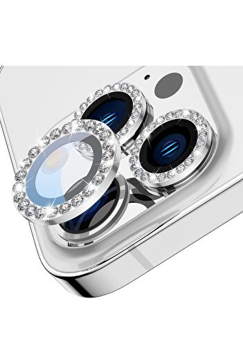 HyperAge iPhone 14 Pro Max & iPhone 14 Pro Compatible I Stone Camera Protector Diamond Stone Silver