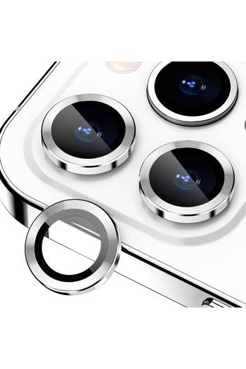 HyperAge iPhone 14 Pro Max & 14 Pro Compatible Aluminum Alloy 9h Tempered Camera Protector Silver [Set of 3]