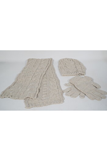 Huge Home Gift Set for Mother, Cream Scarf, Beret, Gloves Gift Set, Gift for Sister
