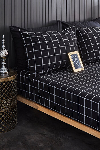 Ricco Lifes Black Plaid Single Elastic Sheet Set 100x200