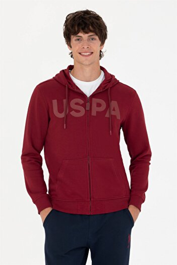 U.S. Polo Assn. Ανδρική πλεκτή ζακέτα με κουκούλα μπορντό