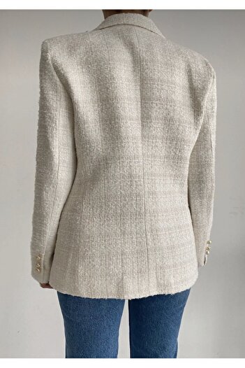 SONREİR ZWEIREIHIGE TWEED-BLAZERJACKE MIT KRAGEN UND GOLDENEN KNOPFDETAILS