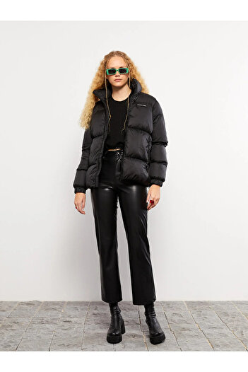 LC Waikiki Damen-Pufferjacke mit Stehkragen, bedruckt, langärmelig